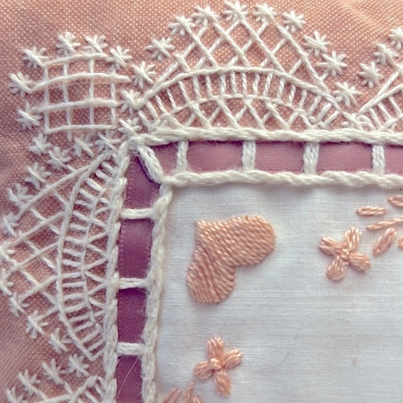 Embroidered Handcrafted Beautiful Pillow Violets Pansy Lace - Picture 3 of 7